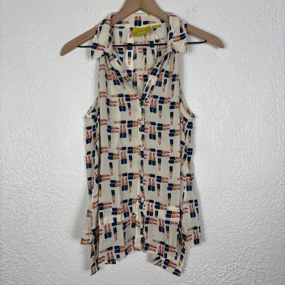 Maeve Anthropologie Tesni Lipstick Print Swing Tank Quirky Playful Girly Size 8 - Picture 1 of 5